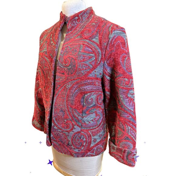 Coldwater Creek Tapestry Jacket Sz. M Woven Open Front - Picture 5 of 9